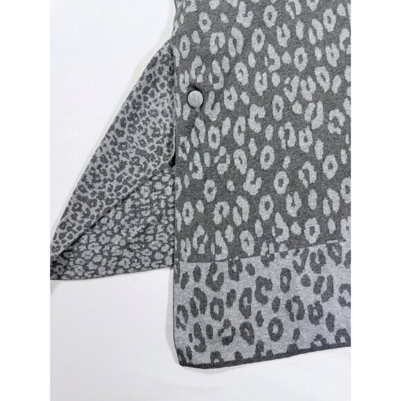 Chico’s Gray Leopard Print Open Front Vest Lightweight L Draped Kimono Topper - Picture 6 of 11